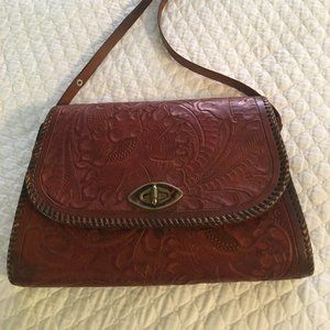 Vintage Mexican Western tooled leather bag